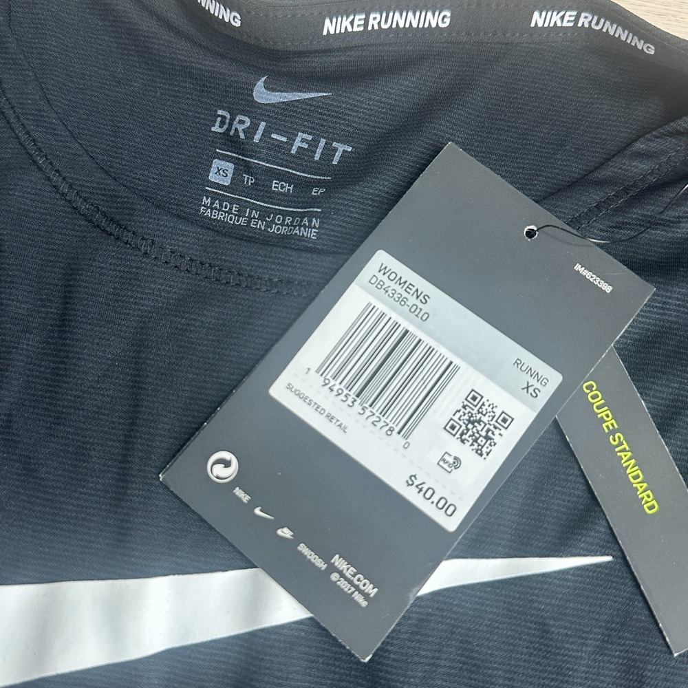 NWT Nike Just Do It Dri Fit Womens Short Sleeve Running Shirt Black Size XS - Picture 3 of 4